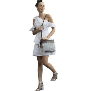 NEW Myra Bag Mix N Match Canvas & Leather Small Crossbody Clutch Purse Bag